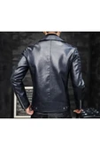 Motorcu tarzı kuzu derisi biker mont lacivert renk thumbnail 2