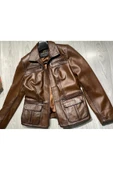 Hakiki deri  ceket tarzı mont kahve renk - 4