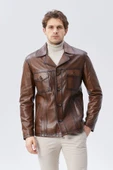 Hakiki Deri Ceket Karartmalı Taba Renk - 1