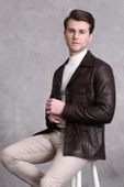 Hakiki Deri Ceket Karartmalı Koyu Kahve - 7
