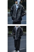Ultra ovarsize hakiki deri unisex hip hop ceket tarzı mont thumbnail 3