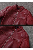Vintage motosiklet şarap kırmızı renk hakiki deri mont - 7