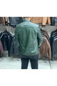 Yeşil Karartmalı Hakiki Deri Spor Mont Ceket Slim Fit - 4