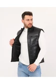 Hakiki Deri Şişme Yelek Hakim Yaka Siyah Renk - 6
