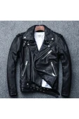 Hakiki deri motosiklet Biker mont thumbnail 4
