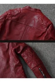 Vintage motosiklet şarap kırmızı renk hakiki deri mont - 6