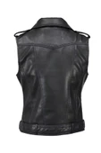 Hakiki kuzu derisi Kadın Motorcu Tarzı Biker Yelek thumbnail 6