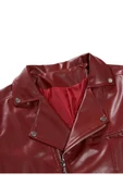 Motorcu tarzı traşlı dana derisi biker mont bordo renk - 3