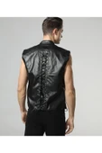 Punk Tarzı Hakiki Deri Yelek ,Deri İp Bağlamalı Silüet ,Dış Kısmı Cepsiz ,İç Kısmı Cepli - 3