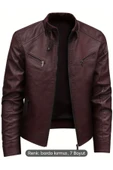 Trikolu Hakim Yaka Hakiki deri Bordo spor ceket - 1