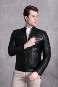 Motorcu Tarzı Mont Spor Kesim Siyah Renk thumbnail 3