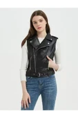 Hakiki kuzu derisi Kadın Motorcu Tarzı Biker Yelek thumbnail 1