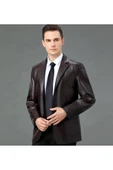 Hakiki deri ince kesit blazer klasik ceket - 3