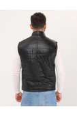 Hakiki Deri Şişme Yelek Hakim Yaka Siyah Renk - 2
