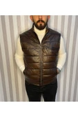 Şişme Hakiki Deri Yelek Karartmalı Kahve Gündelik,Mevsimlik Slim Fit Kesim - 3