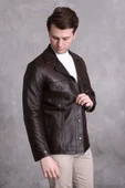 Hakiki Deri Ceket Karartmalı Koyu Kahve - 1