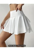 Etekli Şort Yüksel Bel Beyaz Renk İnce - 2