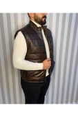 Şişme Hakiki Deri Yelek Karartmalı Kahve Gündelik,Mevsimlik Slim Fit Kesim - 1