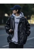Ultra ovarsize hakiki deri unisex hip hop ceket tarzı mont thumbnail 4