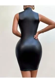Deri Elbise Skinny Fit Kesim Boğazlı Sıfır Kol - 2