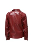 Motorcu tarzı traşlı dana derisi biker mont bordo renk - 2
