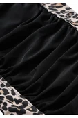 Kare yaka yanları leopar desenli siyah Kadın Mayo - 7