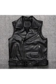 Kuzu derisi motorcu tarzı biker yelek siyah renk thumbnail 1