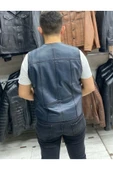 Hakiki Deri Lacivert Renk Yelek Slim Fit Kesim - 4