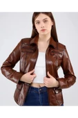Hakiki deri  ceket tarzı mont kahve renk - 1