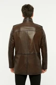 Hakiki deri uzun mont hakim dik yaka kahve renk thumbnail 2