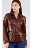 Hakiki deri  ceket tarzı mont kahve renk - 5