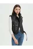 Hakiki kuzu derisi Kadın Motorcu Tarzı Biker Yelek thumbnail 3