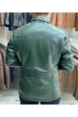 Yeşil Karartmalı Hakiki Deri Ceket Dar Kesim - 2
