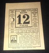 12 MAYIS 1963 PAZAR TAKVİM YAPRAĞI (Sahafiye Kitap) - 1