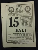 15 EYLÜL 1981 SALI Sönmez Takvimi YAPRAĞI (Sahafiye Kitap) - 1
