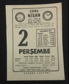 2 NİSAN 1981 PERŞEMBE Sönmez Takvimi YAPRAĞI (Sahafiye Kitap) - 1