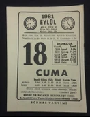 18 EYLÜL 1981 CUMA Sönmez Takvimi YAPRAĞI (Sahafiye Kitap) - 1