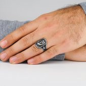Elif Vav Tasarımlı Tuğra Motifli 925 Ayar Gümüş Yüzük thumbnail 2