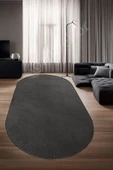 Halı Cool Antrasit Sahra Desenli Saçaksız Oval Kesme Yolluk Kilim Salon Halısı Modelleri - 1