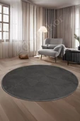 Halı Cool Antrasit Pramit Desenli Saçaksız Yuvarlak Yolluk Kilim Salon Halısı Modelleri - 1