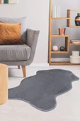 Koyu Gri Şekilli Post Dokuma Halı Peluş Tavşan Tüyü Hissi Antibakteriyel - 1