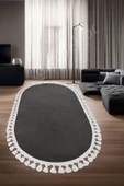 Avangard Oval Halı Pramit Antrasit Salon Koridor Antre Mutfak Halısı Silinebilir Saçaklı - 1