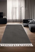 Halı Cool Antrasit Sahra Kaymaz Yıkanabilir Saçaklı Kare Yolluk Salon Halısı Modelleri - 1