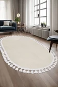 Halı Cool Krem Sahra Desenli Yıkanabilir Saçaklı Oval Yolluk Kilim Salon Halısı Modelleri - 1
