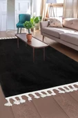 Siyah Post Dokuma Halı Saçaklı Peluş Yumuşacık Kaymaz Antibakteriyel thumbnail 1
