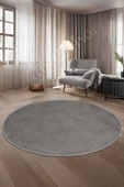 Halı Cool Gri Pramit Desenli Saçaksız Yuvarlak Kesme Yolluk Kilim Salon Halısı Modelleri - 1