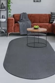 Peluş Halı Koyu Gri Cool Yıkanabilir Oval Kesme Post Yolluk Kilim Salon Halısı Modelleri - 1