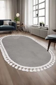 Avangard Oval Halı Sahra Gri Salon Koridor Antre Mutfak Halısı Silinebilir Ponpon Saçak - 1