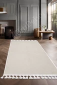 Halı Cool Krem Pramit Yıkanabilir Saçaklı Kesme Ince Yolluk Kilim Salon Halısı Modelleri - 1