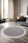 Halı Cool Gri Pramit Kaymaz Yıkanabilir Saçaklı Yuvarlak Yolluk Salon Halısı Modelleri - 1